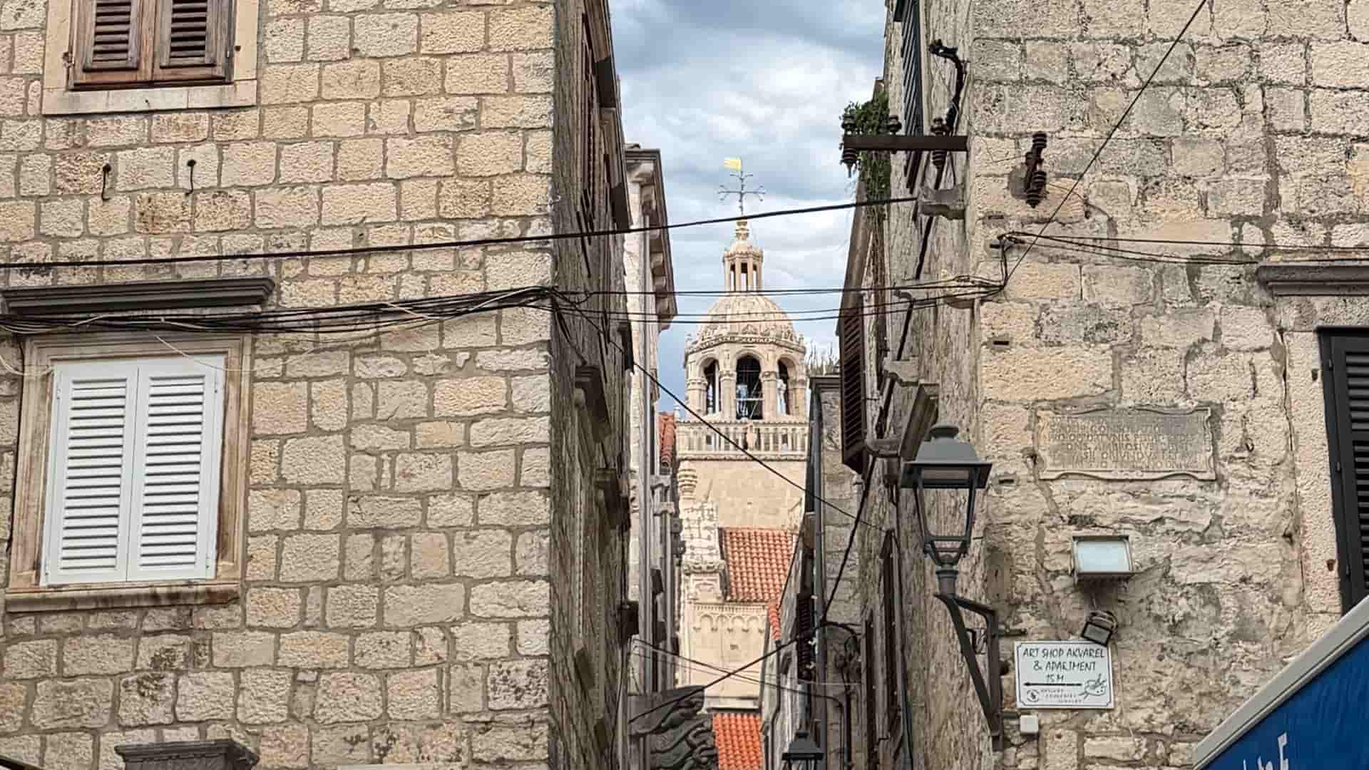 narrow street view of Korčula island in Croatia