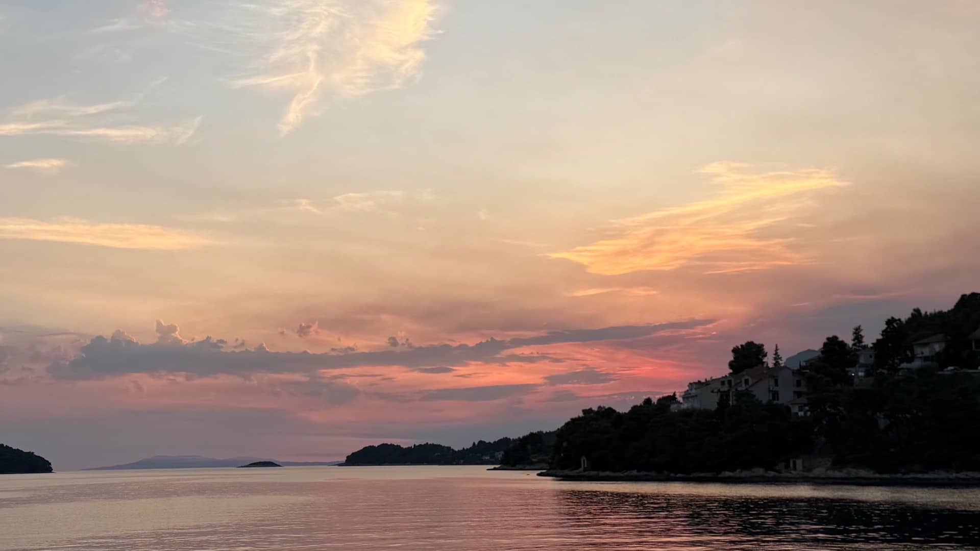 Sunset on Veli Luka bay on Kurcula island Croatia