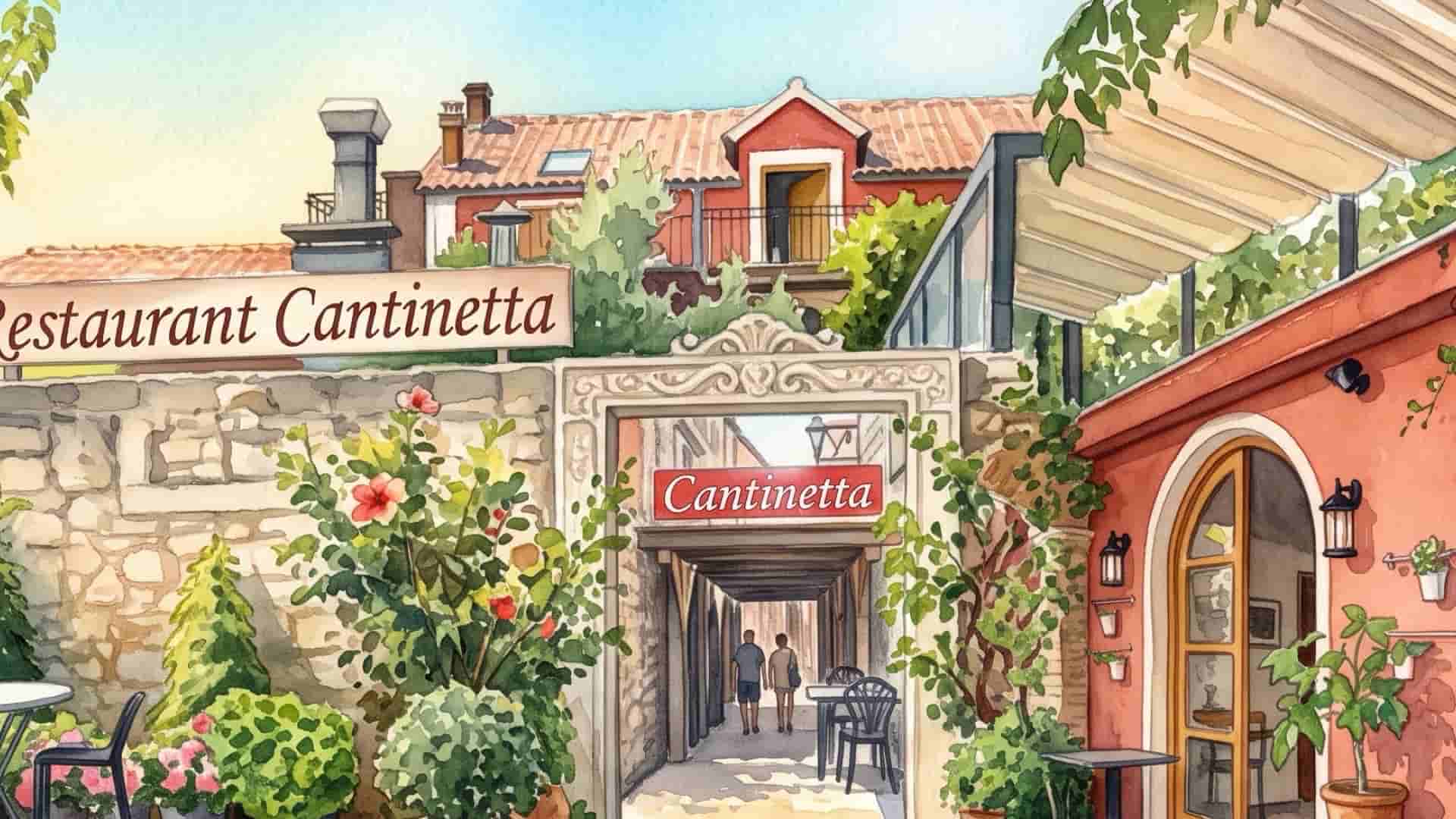 illustration of the entrance of the Cantinetta restaurant on water-colour style